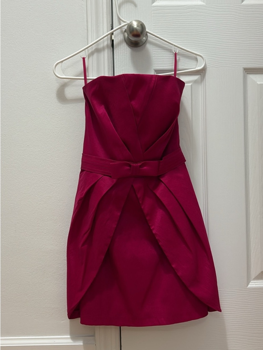 Strapless Magenta Cocktail Dress with Waist Bow